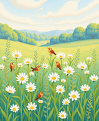 Whimsical Birds Among Daisies Meadow Rug