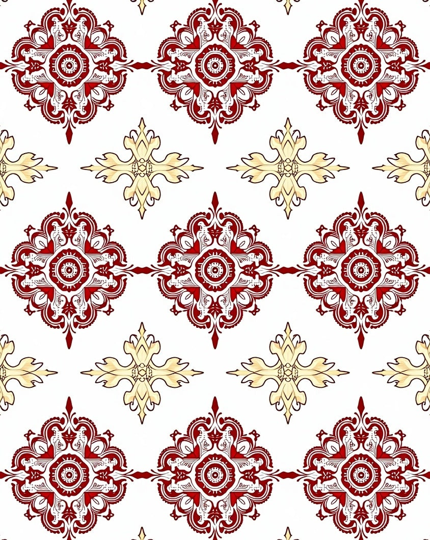 Rich Red and Gold Medallion Elements Rug