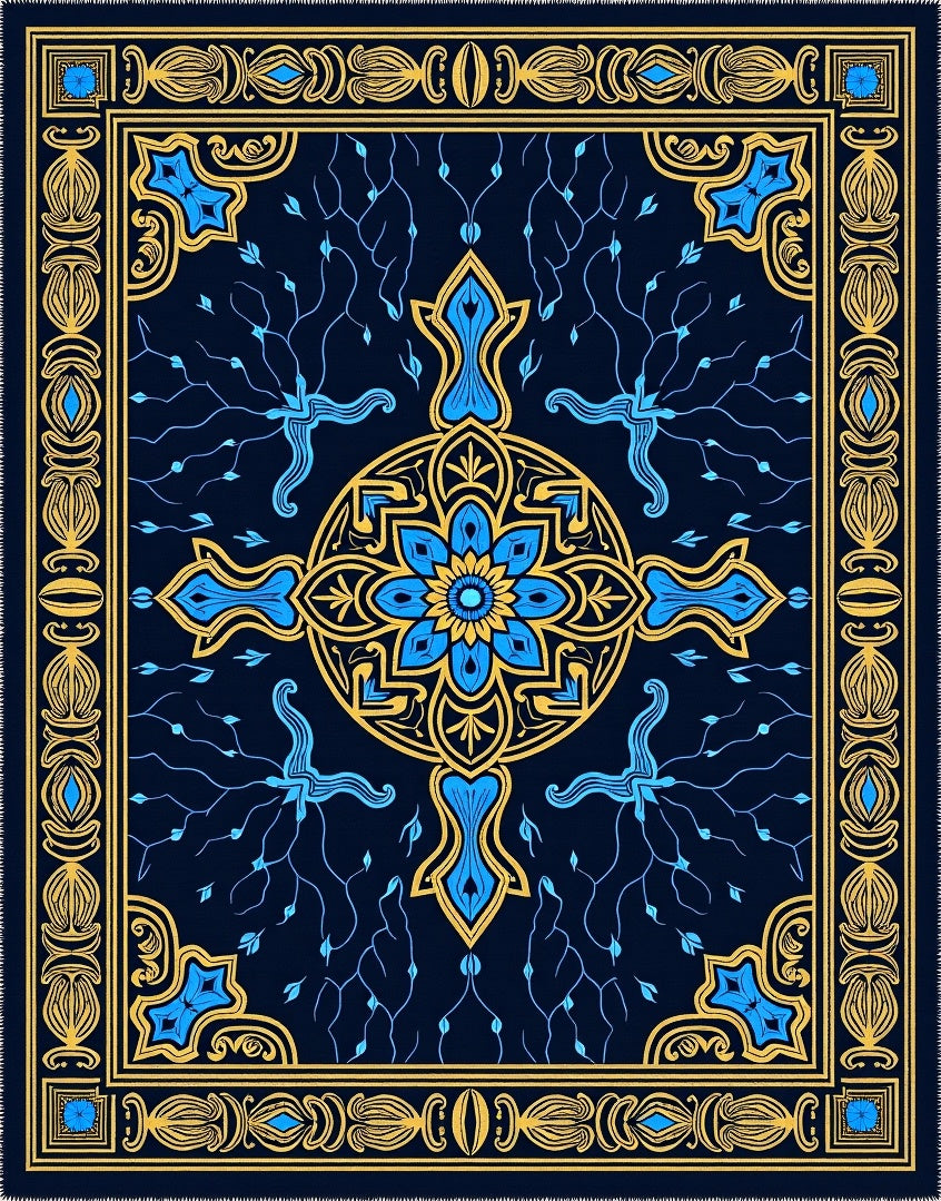 Blue and Gold Medallion Branch Rug