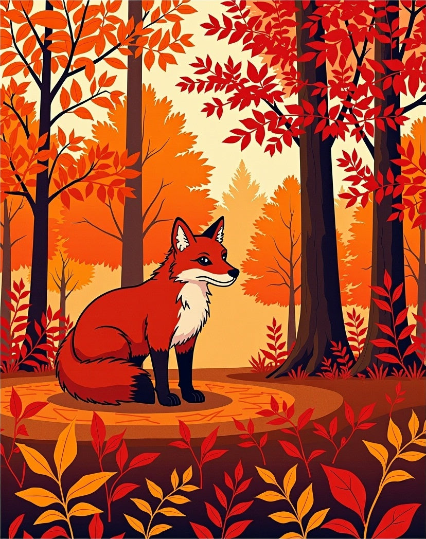 Crimson Fox Amidst Autumn Forest Rug