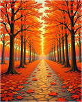 Vibrant Orange Autumn Tree Lined Path Rug