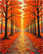 Vibrant Orange Autumn Tree Lined Path Rug
