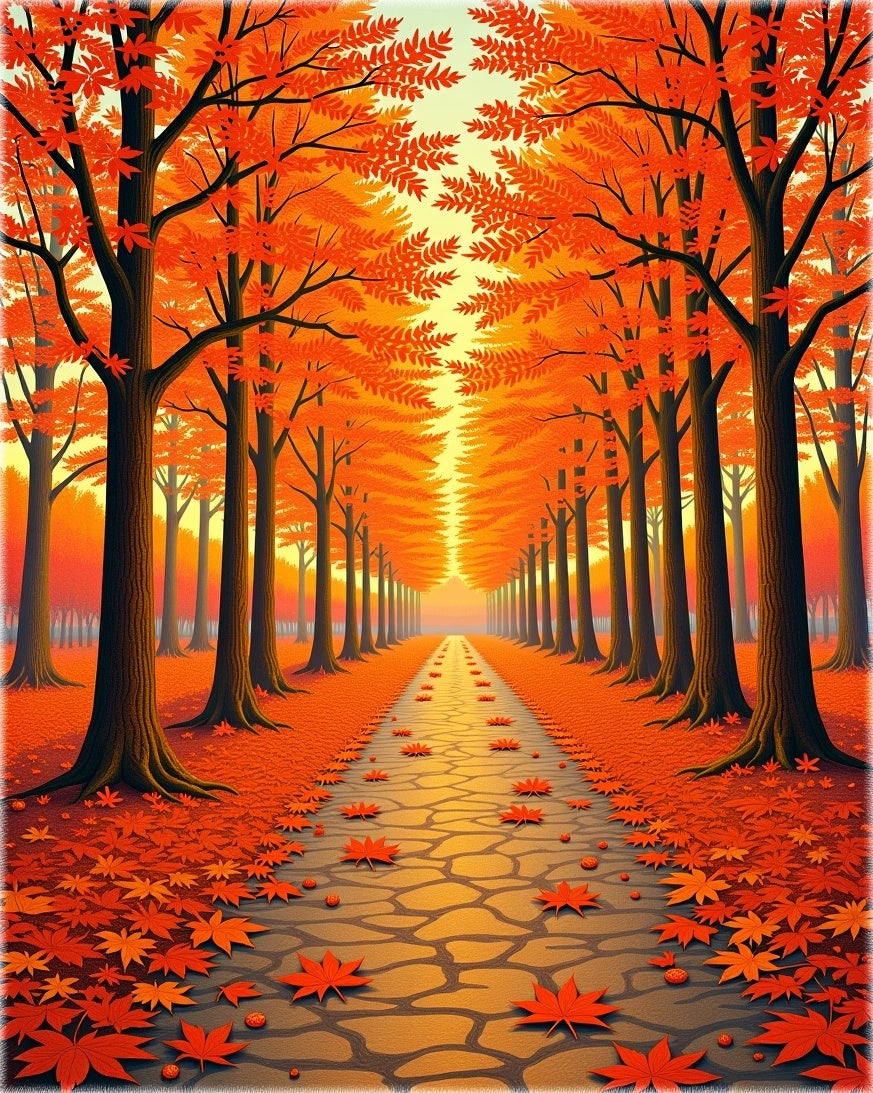 Vibrant Orange Autumn Tree Lined Path Rug