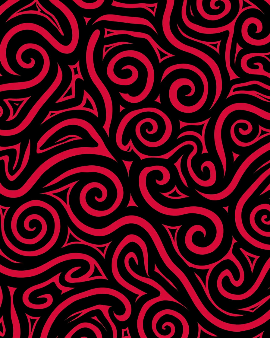 Crimson Swirl Tribal Abstract Rug