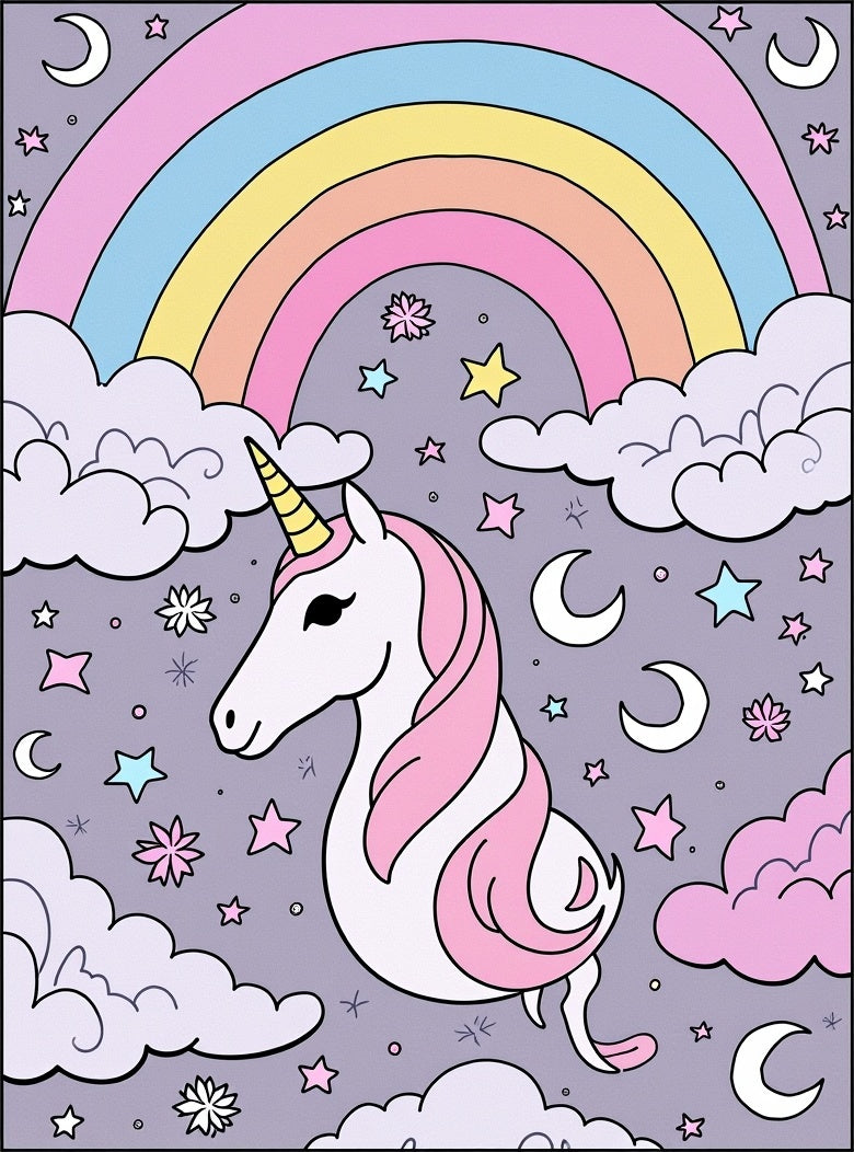 Pastel Unicorn Rainbow Cloud Stars Rug