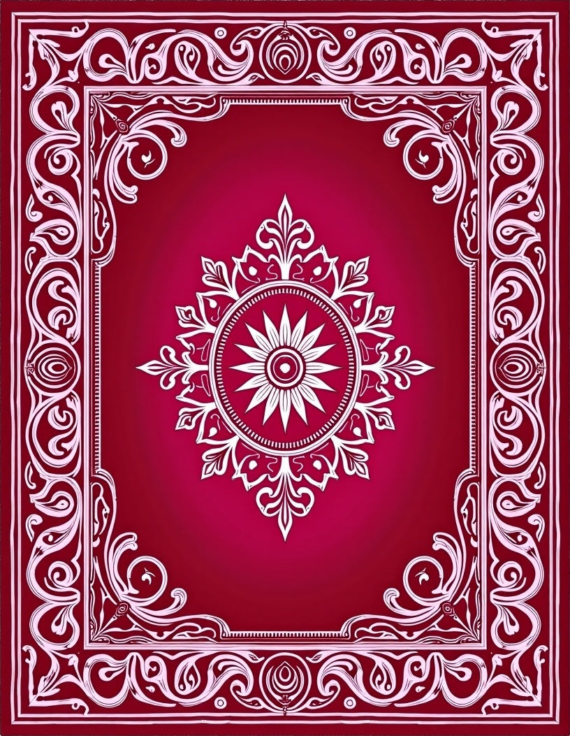 Crimson White Floral Mandala Border Rug
