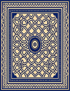 Deep Blue Cream Geometric Intricate Border Rug