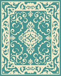 Teal Ivory Ornate Scrollwork Medallion Rug