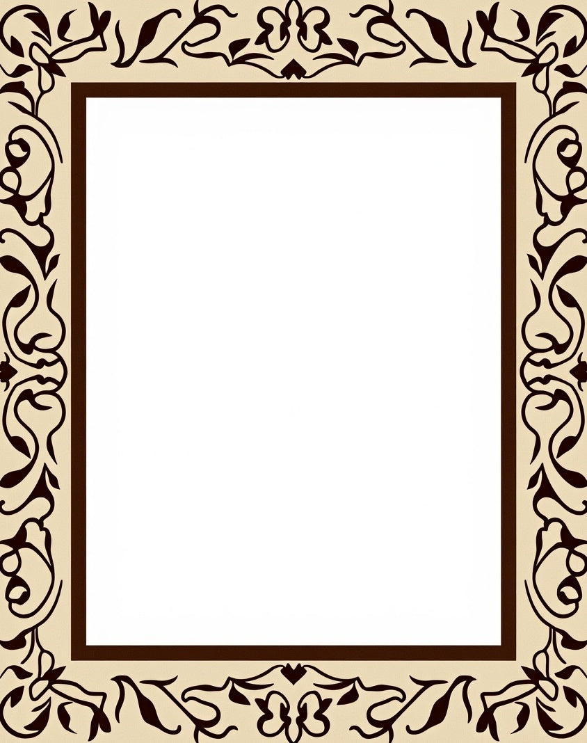 Beige Brown Floral Scroll Frame Rug