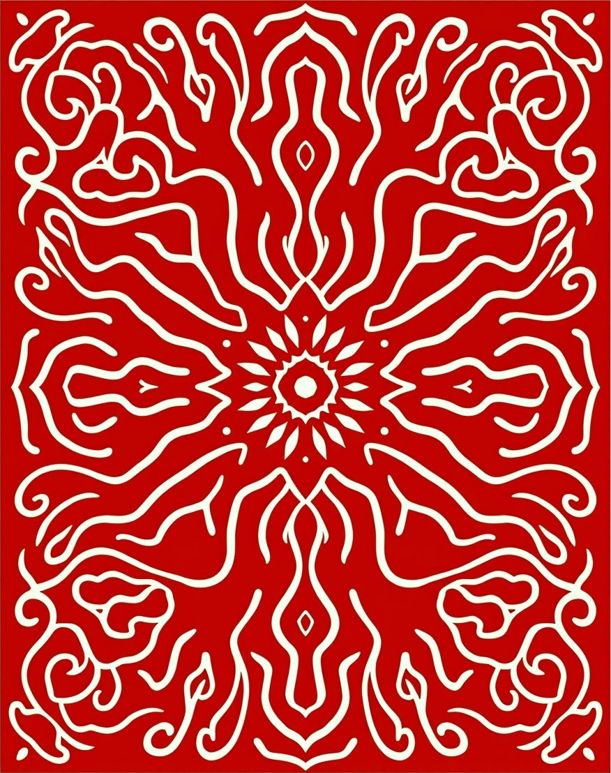 Crimson Red Organic Flourish Symmetry Rug