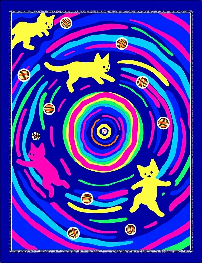 Vibrant Neon Cat Starry Swirl Rug