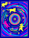 Vibrant Neon Cat Starry Swirl Rug