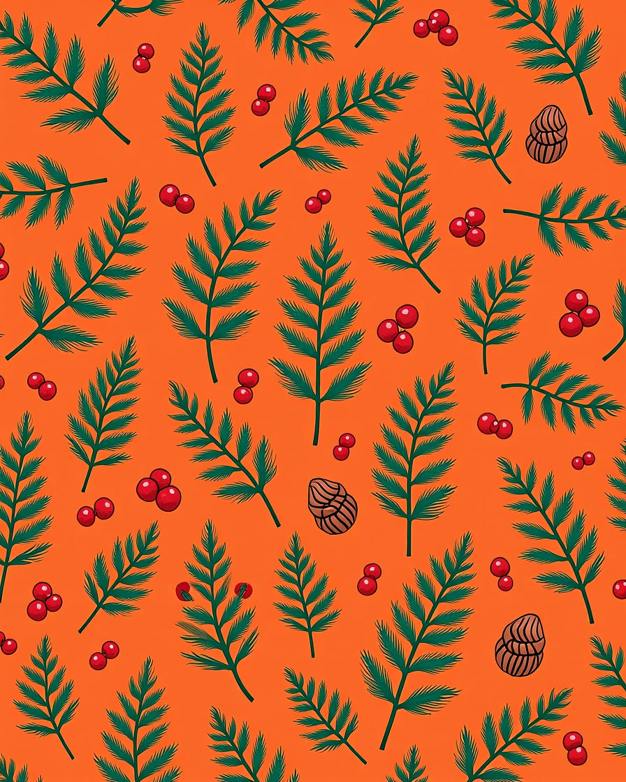 Crimson Berry Pine Sprig Rug
