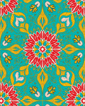 Turquoise Red Floral Medallion Harmony Rug