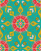 Turquoise Red Floral Medallion Harmony Rug