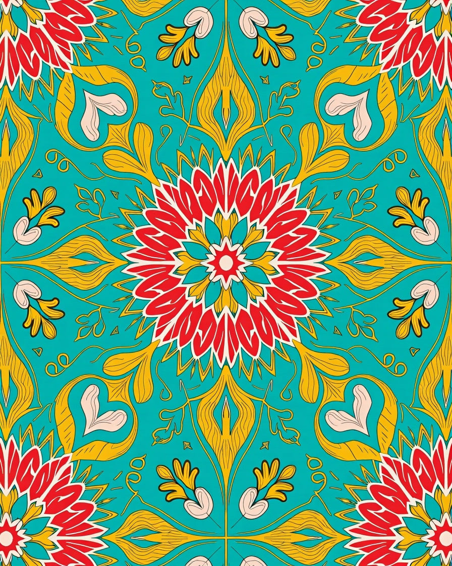 Turquoise Red Floral Medallion Harmony Rug