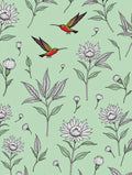Green Hummingbird Flower Garden Illustration Rug