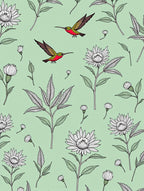 Green Hummingbird Flower Garden Illustration Rug