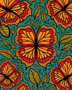 Vibrant Orange Red Butterfly Foliage Rug
