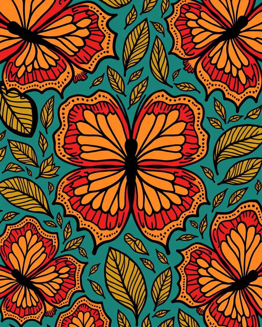 Vibrant Orange Red Butterfly Foliage Rug