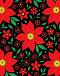 Bold Red Floral Garden Black Rug