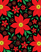 Bold Red Floral Garden Black Rug