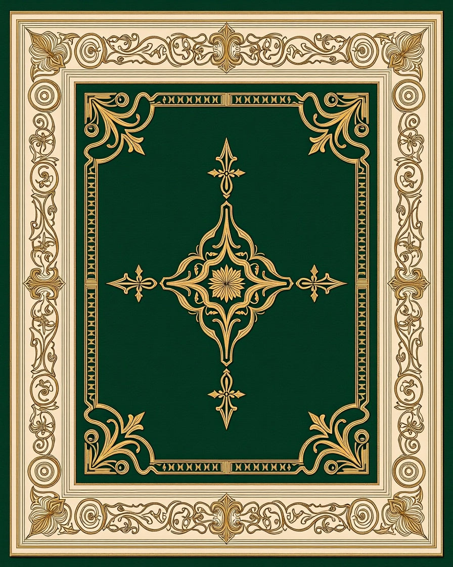 Emerald Green Golden Filigree Border Rug