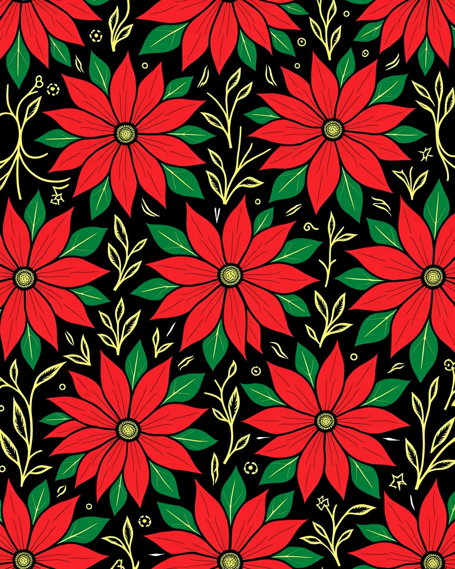 Festive Red Poinsettia Christmas Floral Rug
