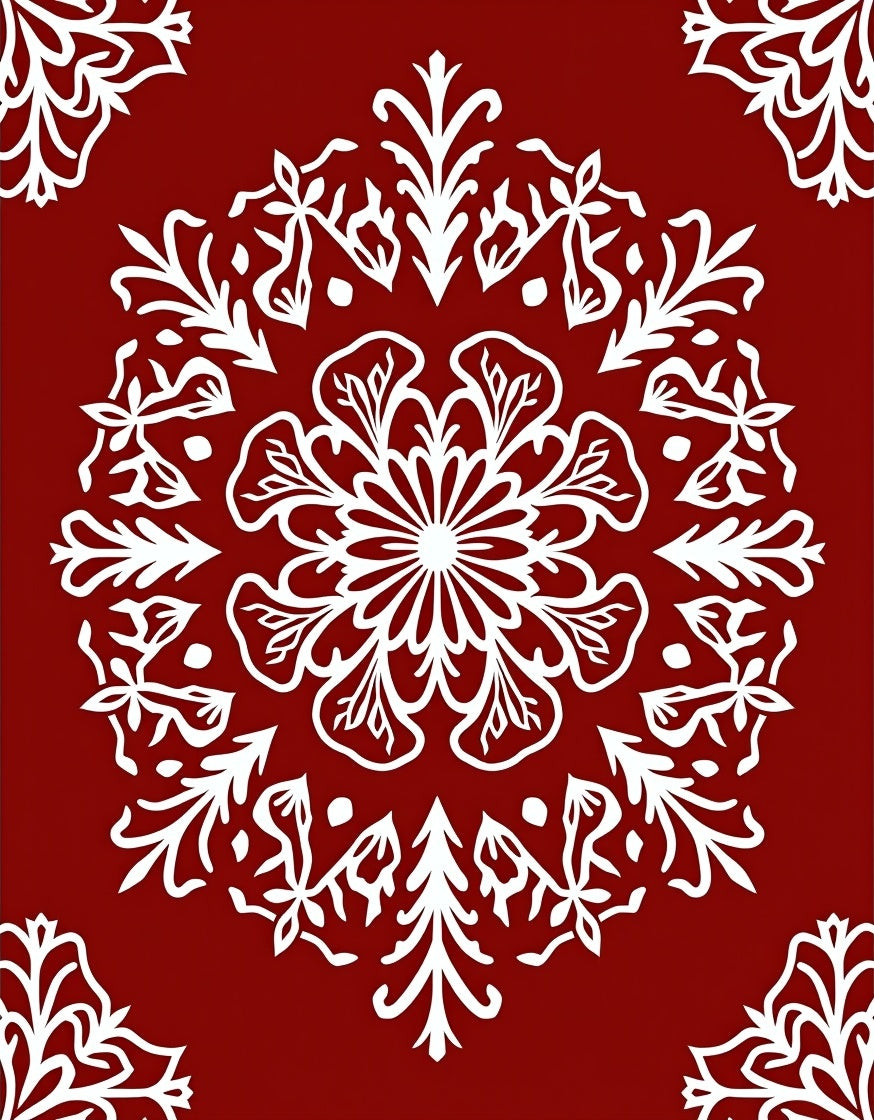 Crimson White Floral Circular Medallion Rug