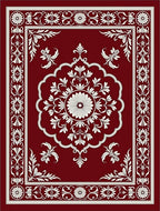 Ornate White Bloom Crimson Border Rug