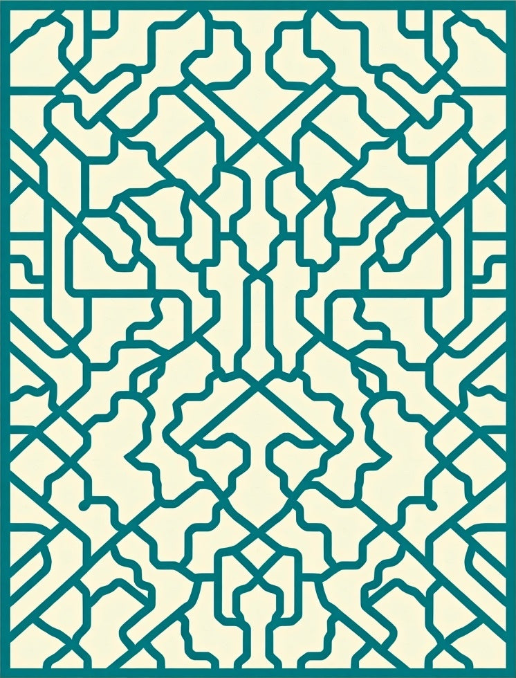 Teal Cream Interlocking Geometric Lattice Rug