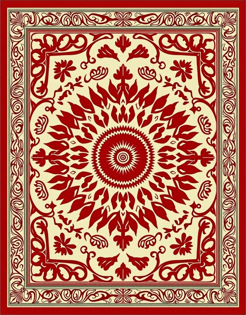 Vintage Red Floral Sunburst Rug