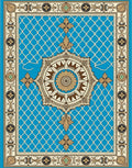 Ornamental Cyan Medallion Lattice Rug