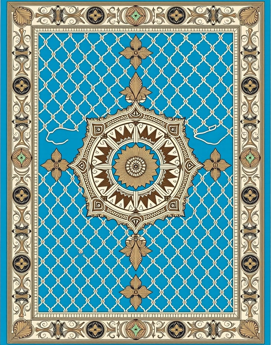 Ornamental Cyan Medallion Lattice Rug