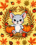 Cute Autumn Mouse Pumpkin Leaf Garland Rug