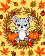 Cute Autumn Mouse Pumpkin Leaf Garland Rug