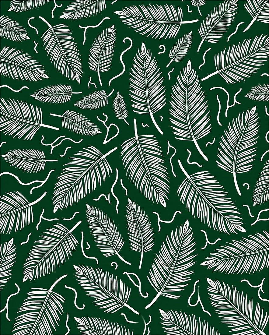 White Feather Leaf Fern Swirls Rug