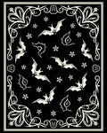 Black Cream Flying Bats Floral Frame Rug