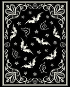 Black Cream Flying Bats Floral Frame Rug
