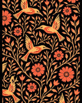 Coral and Gold Bird Floral Tableau Rug