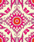 Hot Pink Floral Mandala Cream Rug