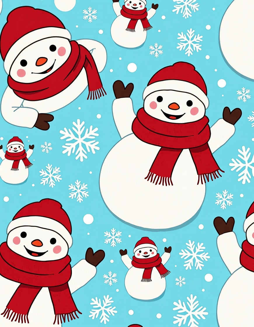 Cheerful Snowman Red Scarf Snowflakes Rug
