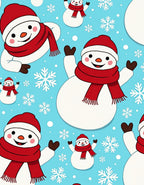 Cheerful Snowman Red Scarf Snowflakes Rug