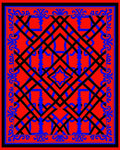 Bold Red Black Blue Interlocking Geometric Rug