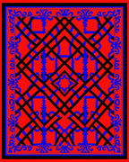 Bold Red Black Blue Interlocking Geometric Rug