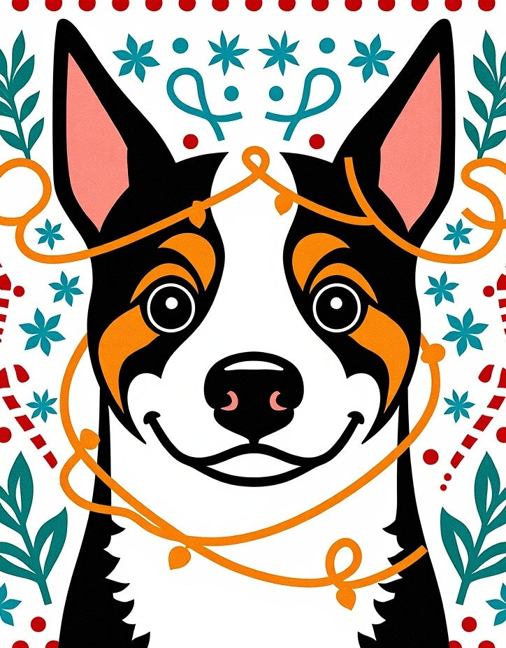 Joyful Dog In Festive Lights Rug