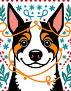Joyful Dog In Festive Lights Rug