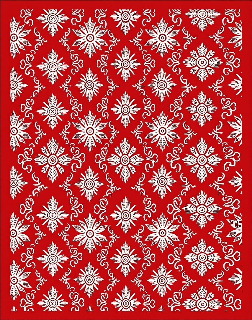 Crimson White Floral Diamond Lattice Rug