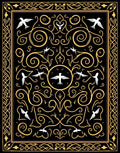 Black Gold Swirling Birds Frame Rug