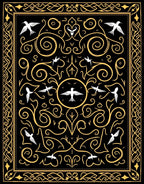Black Gold Swirling Birds Frame Rug